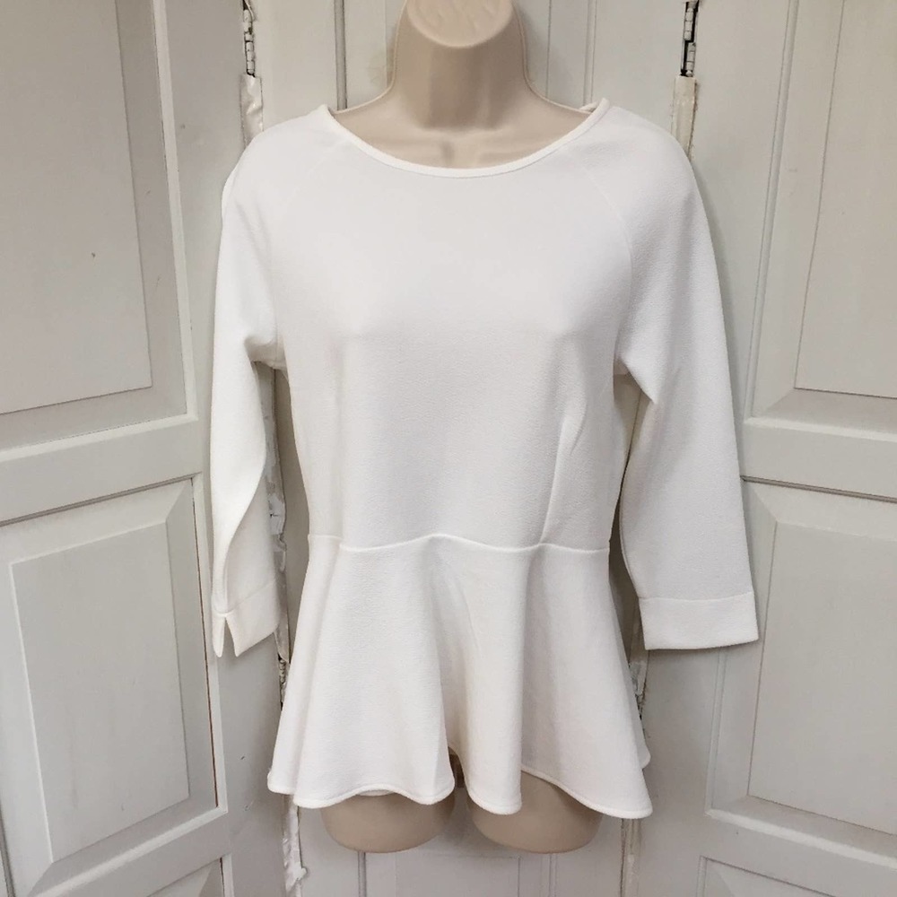 Ivanka Trump White Peplum Long-Sleeve Top Classic Elegance